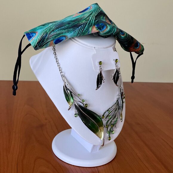 Adorable Peacock Necklace, Earrings, & Cotton Face Mask Set - Picture 5 of 12